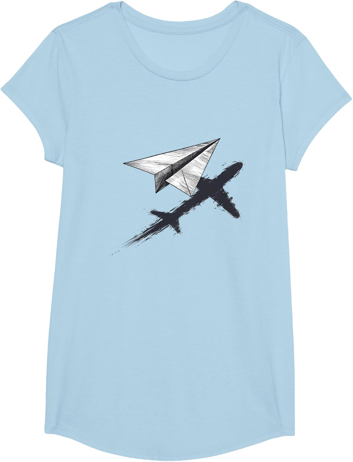 Paper Airplane Shirt Aircraft Travel Lover Aviation Graphic T-Shirt - Girls Baby Blue