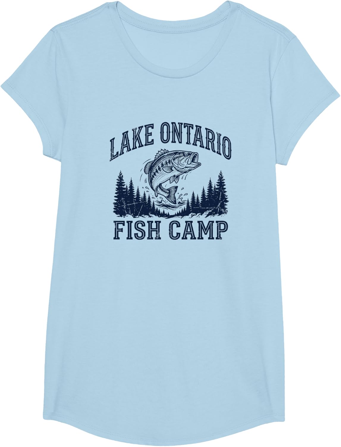 Lake Ontario Fish Camps Vintage Bass Fishing Retro Inline T-Shirt - Girls Baby Blue