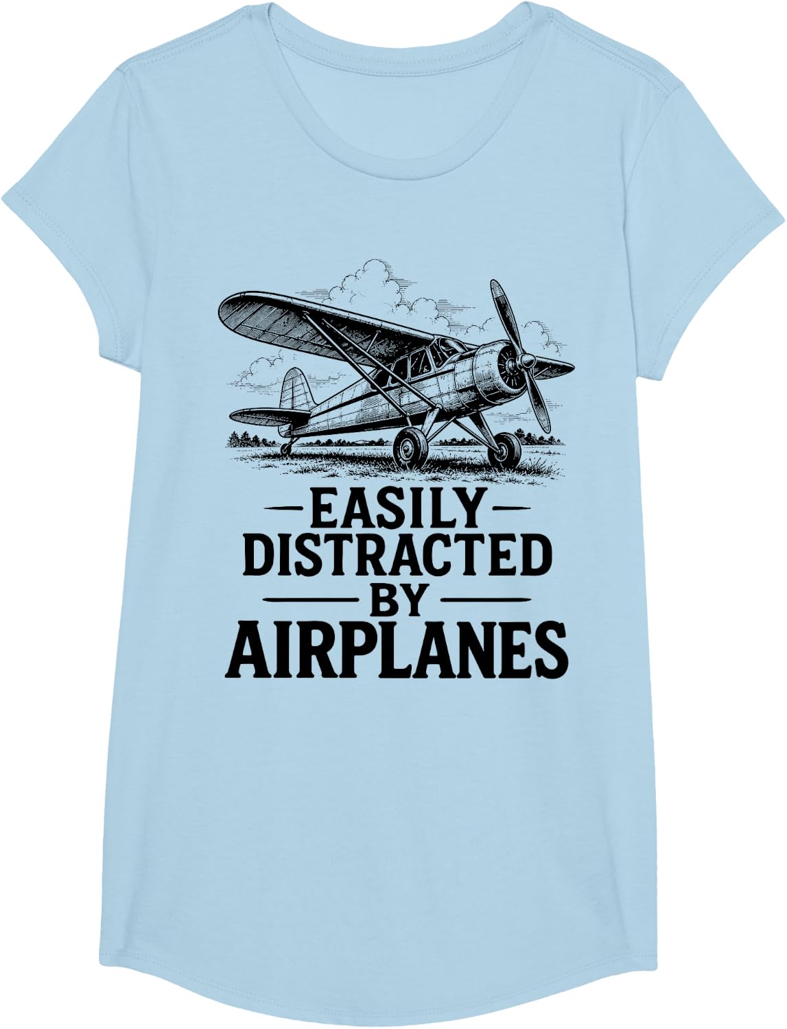 Easily Distracted By Airplanes Pilot Vintage Aviation Lover T-Shirt - Girls Baby Blue