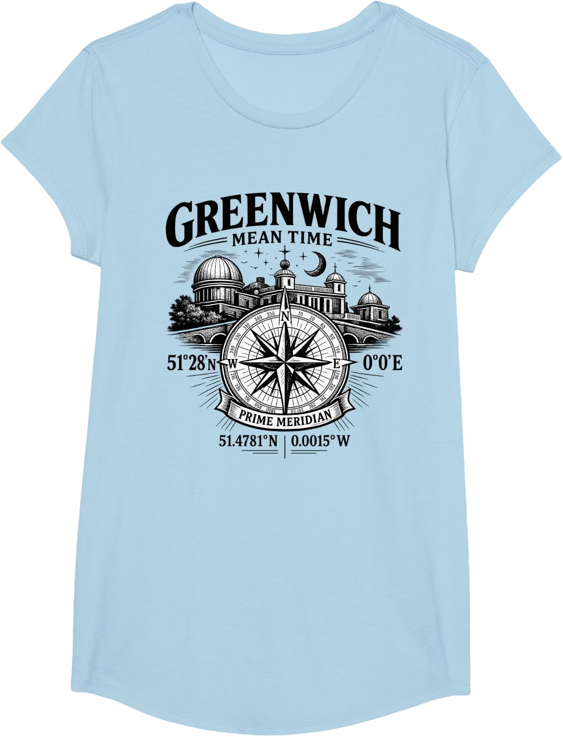 Greenwich of London UK Prime Meridian Observatory Design T-Shirt - Girls Baby Blue