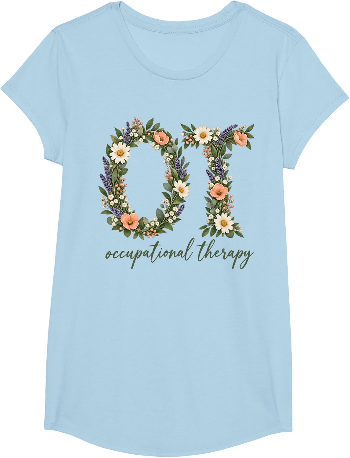 Ot Occupational Therapy Floral Monogram T-Shirt - Girls Baby Blue
