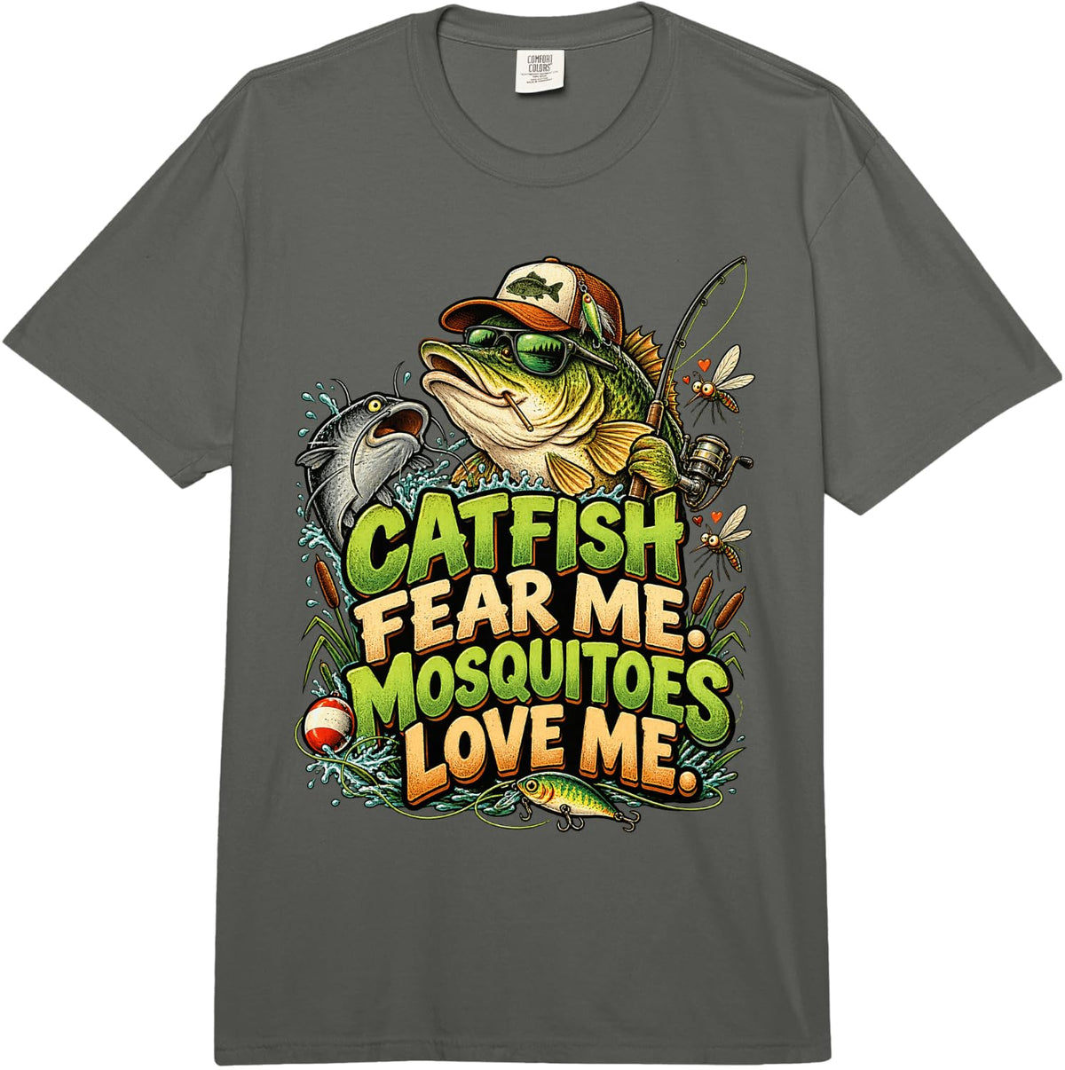 Funny Bass Catfish Angler Fishing Humor Outdoors Comfort Colors Adult Heavyweight T-Shirt - Adult Unisex Dark Grey