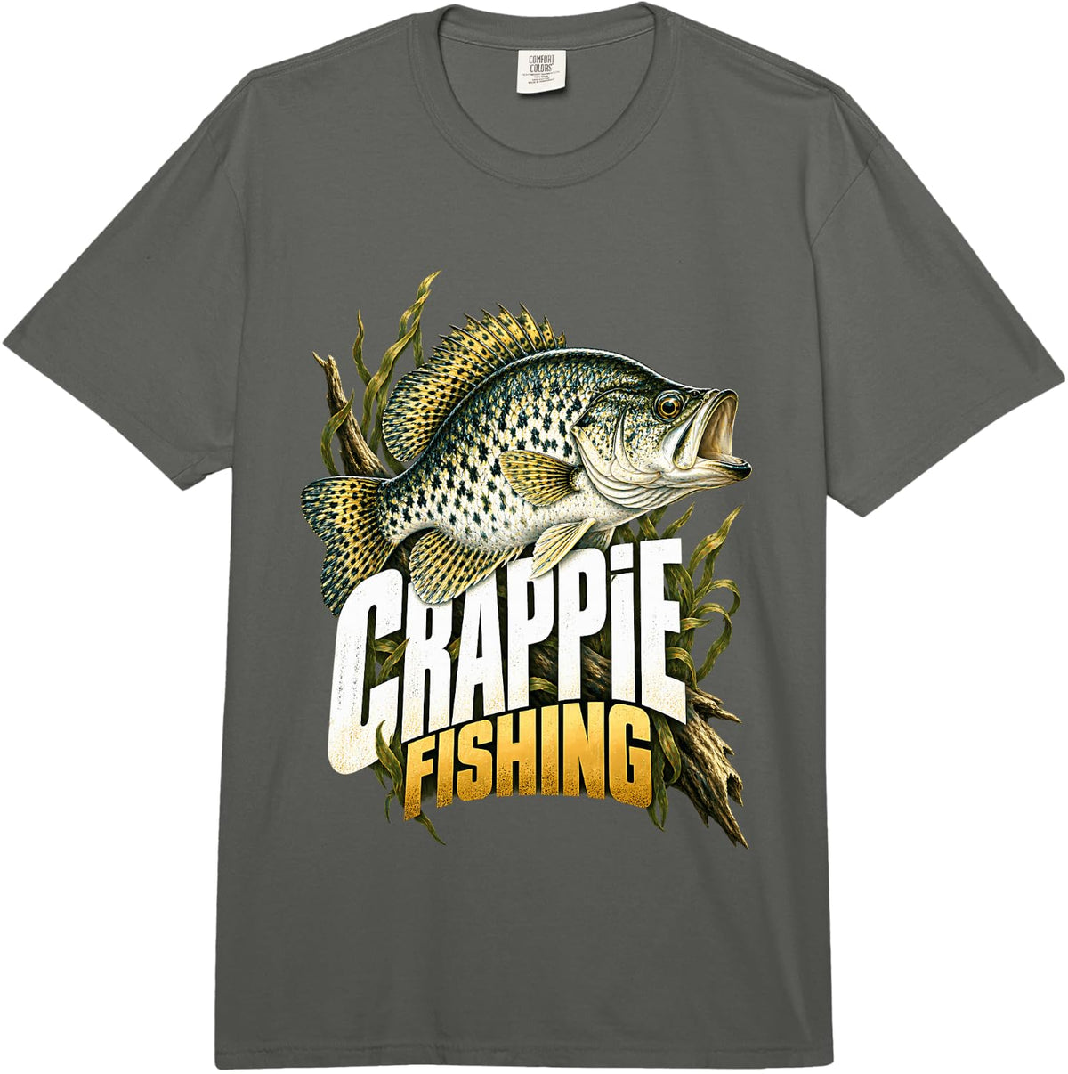 Crappie Fishing Fish and Reeds Comfort Colors Adult Heavyweight T-Shirt - Adult Unisex Dark Grey
