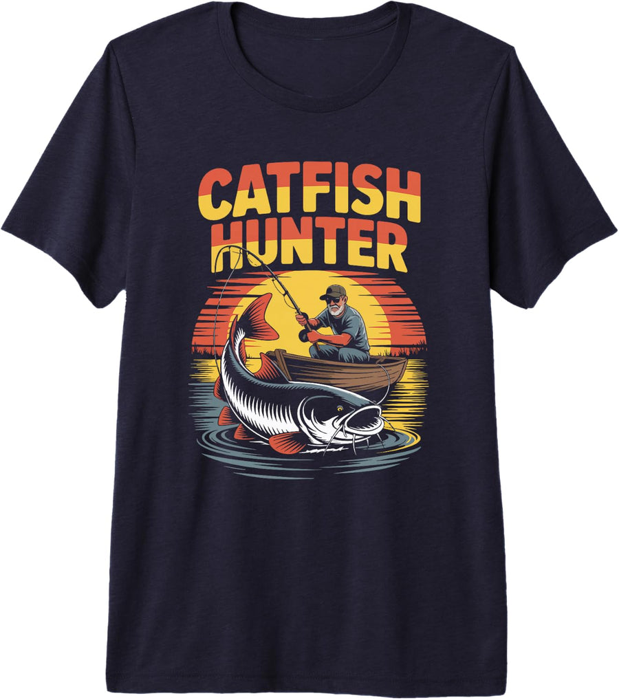 Catfish Hunter Enthusiasts Fishing Apparel Premium Tri-Blend T-Shirt - Navy Blue