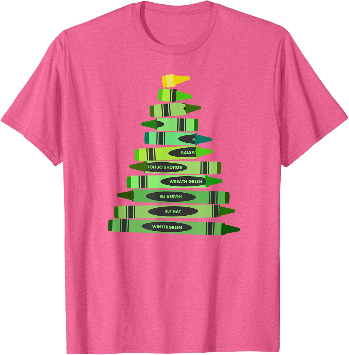 Teacher Christmas Gift Shirt Crayon Tree Men Women Kids T-Shirt - Pink Heather