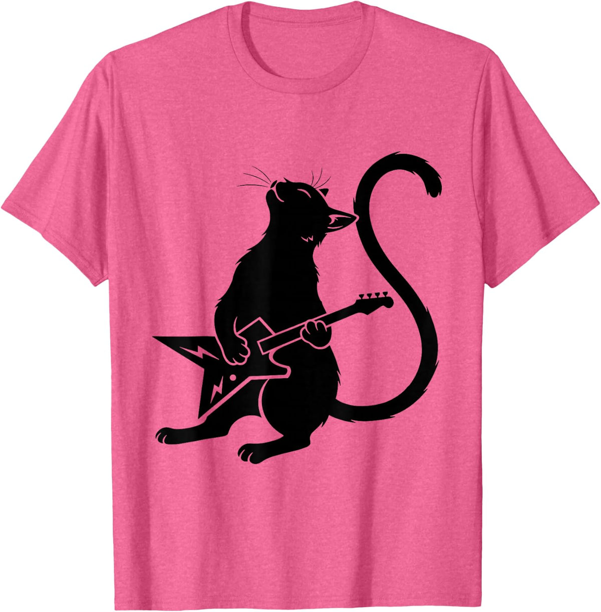 Funny Cat Playing Electric Guitar Cool Rock Musician T-Shirt - Pink Heather