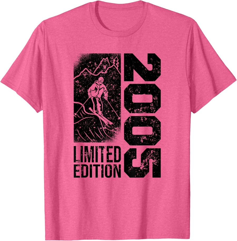Skiers Skier Vintage Born 2005 Birthday Skiing Ski T-Shirt - Pink Heather