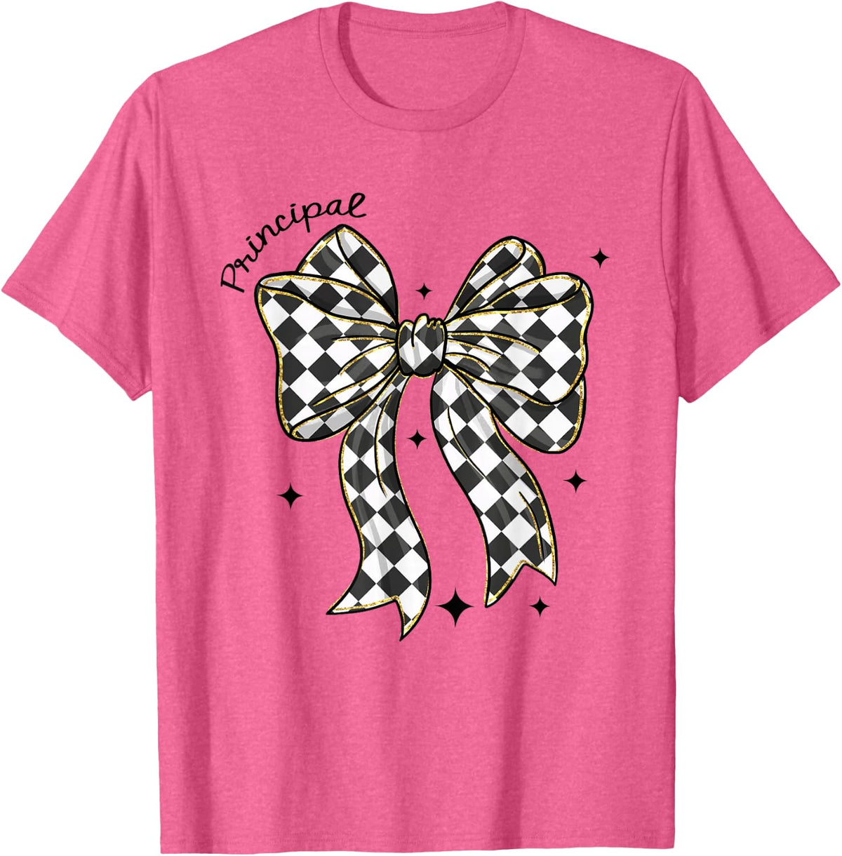 Principals Appreciation Women Retro Checkered Bow T-Shirt - Pink Heather