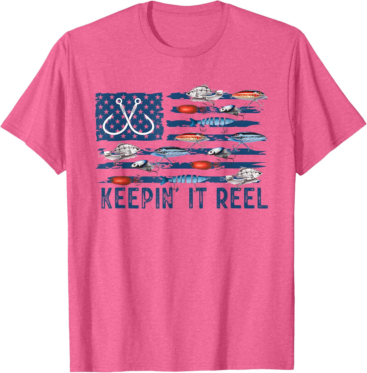 Keepin' It Reel Fishing Lure Flag Fisherman Bass Fishing T-Shirt - Pink Heather