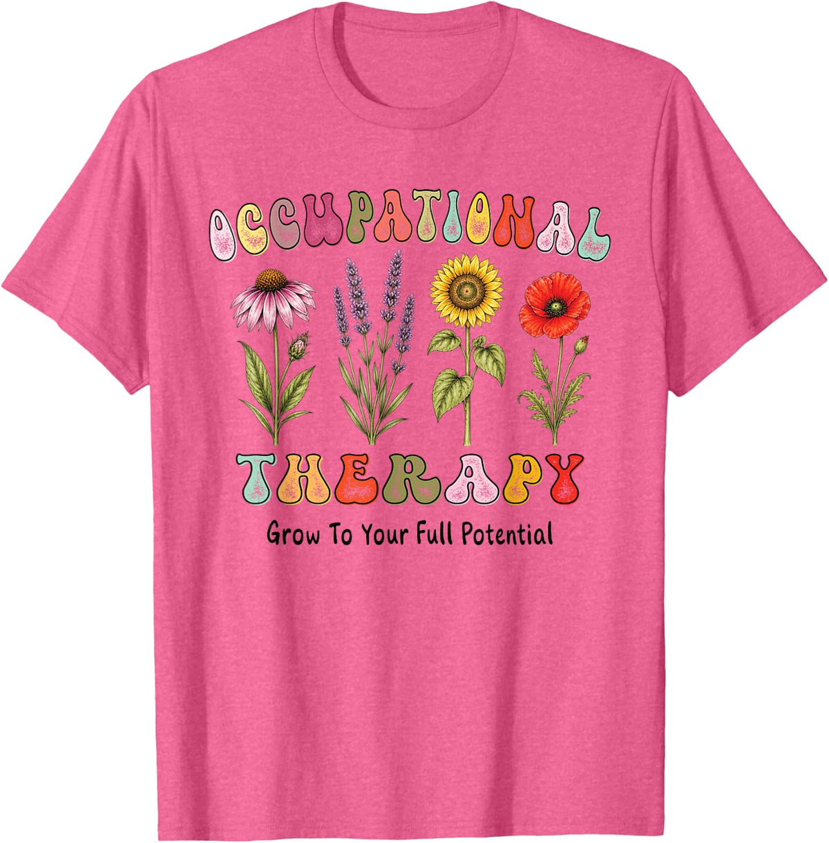 Occupational Therapy Botanical Pediatric OT Professionals T-Shirt - Pink Heather