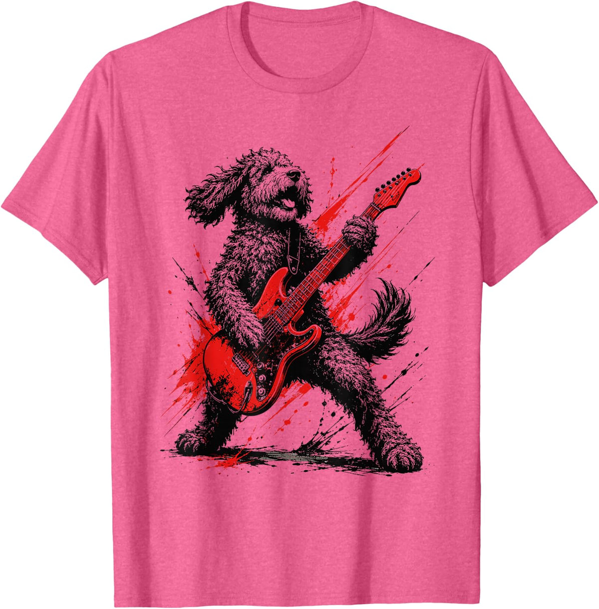 Vintage Goldendoodle Rock Playing Guitar Funny Dog Music T-Shirt - Pink Heather