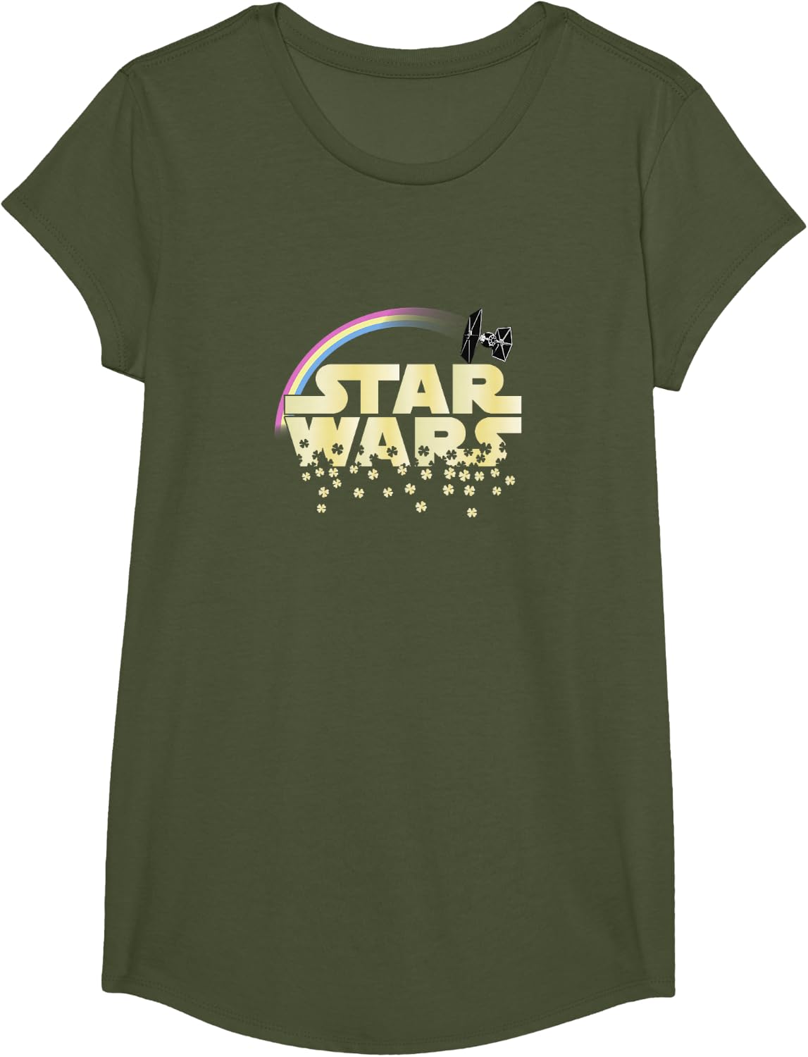 Star Wars Classic St. Patrick's Day Raining Clovers Logo T-Shirt - Girls Olive Green
