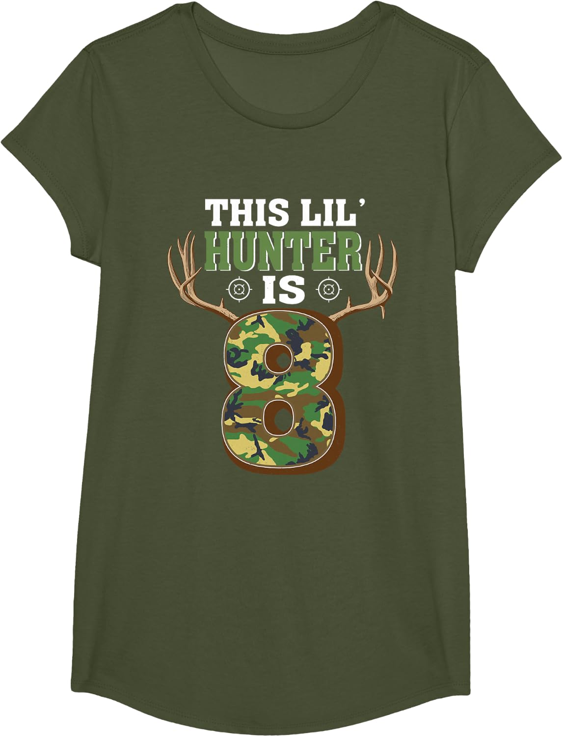 8th Birthday Hunting Deer Tee 8 Year Old Hunter T-Shirt For Boys And Girls - Girls Olive Green