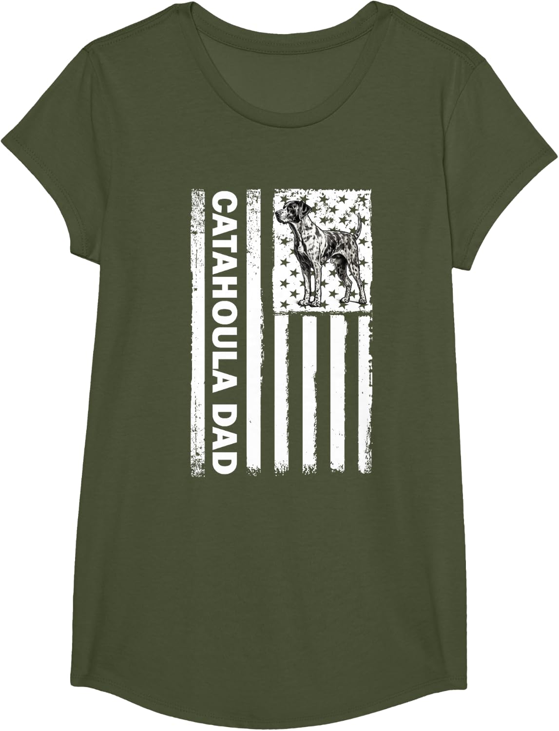 American USA Flag 4th Of July Catahoula Leopard Dog Tee T-Shirt For Men - Girls Olive Green