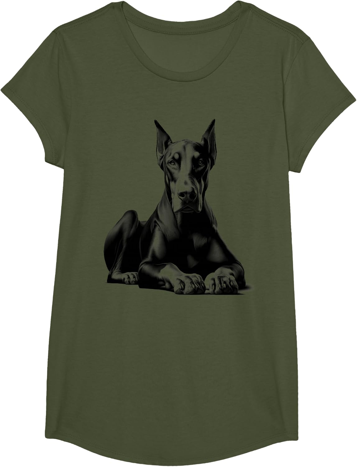 Lying Doberman as a Cool Portrait T-Shirt - Girls Olive Green