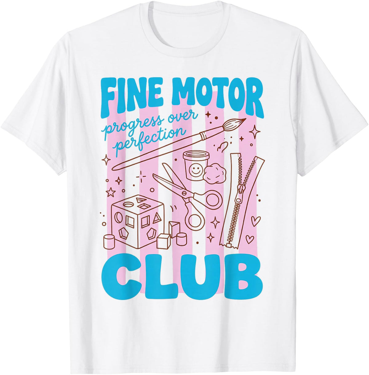 Retro Striped Funny Fine Motor Club Occupational Therapy T-Shirt - White