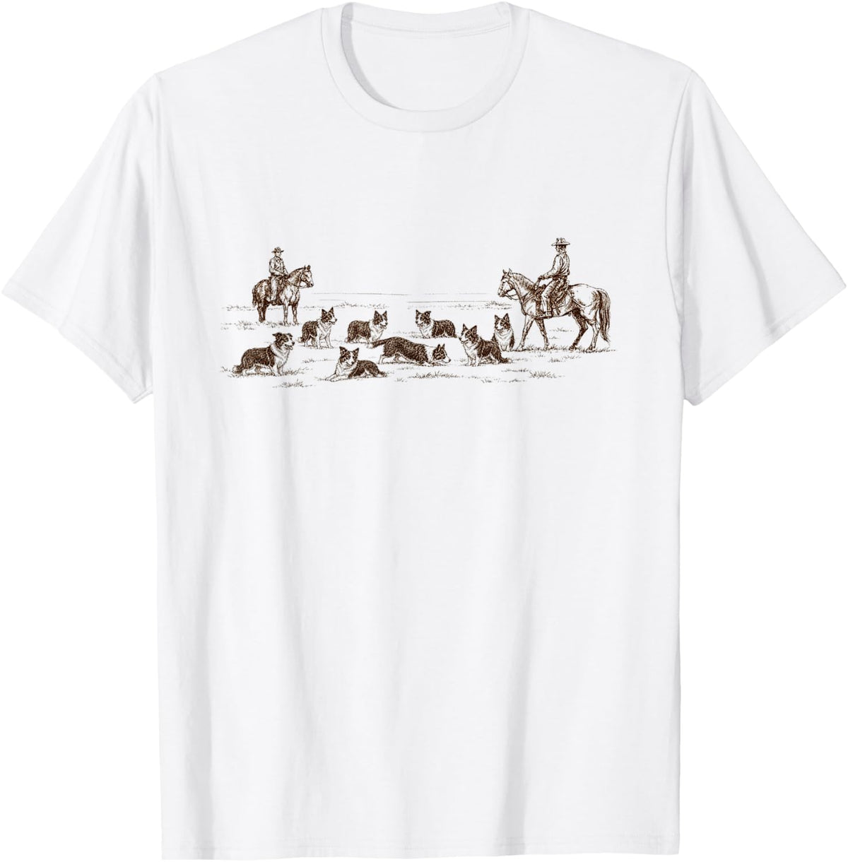 Cowboy Border Collie Graphic Western Border Collie Dogs T-Shirt - White
