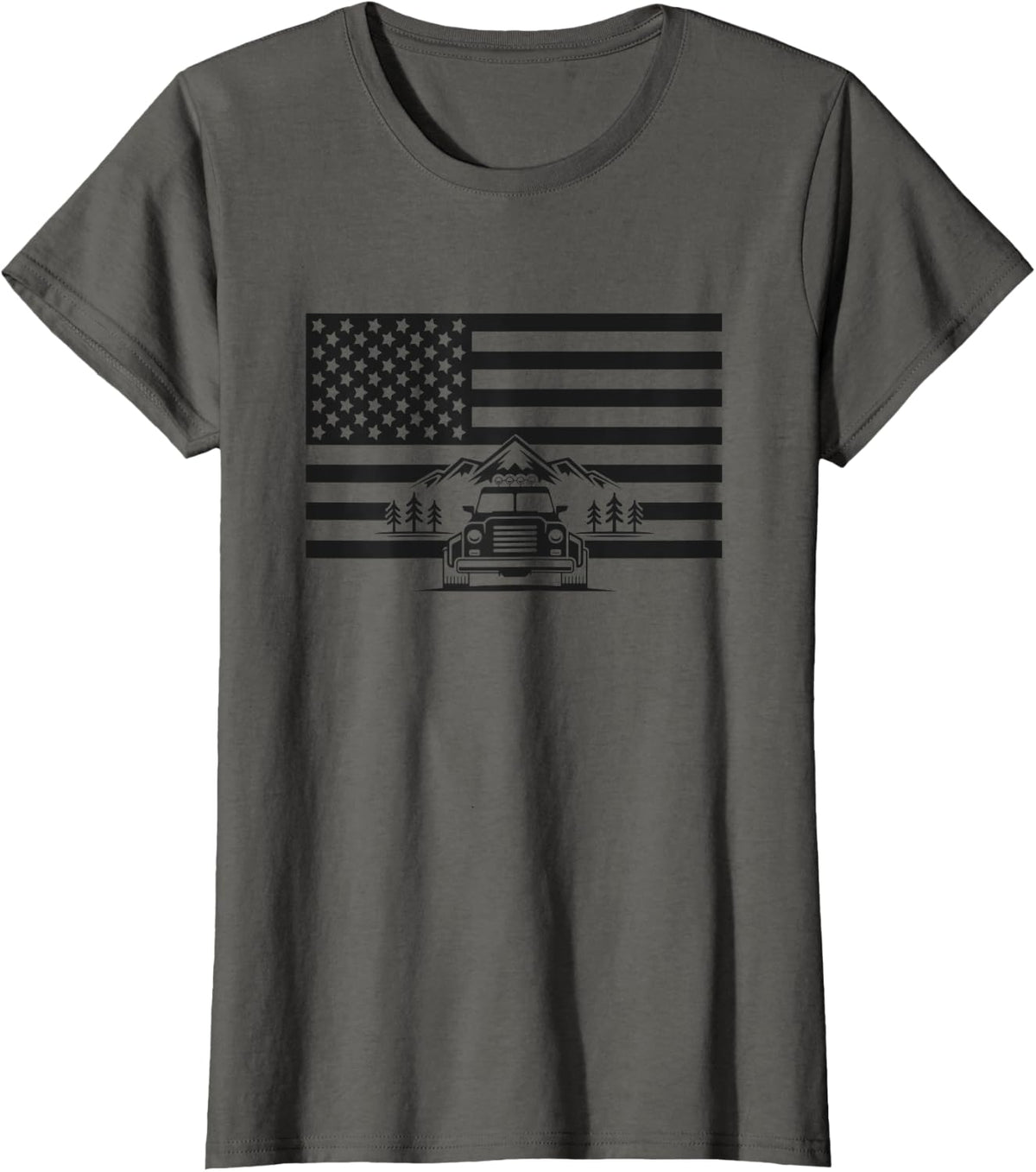 American Flag Off Roading Apparel - Overlanding Off Road T-Shirt for Women Kids Men - Asphalt Grey