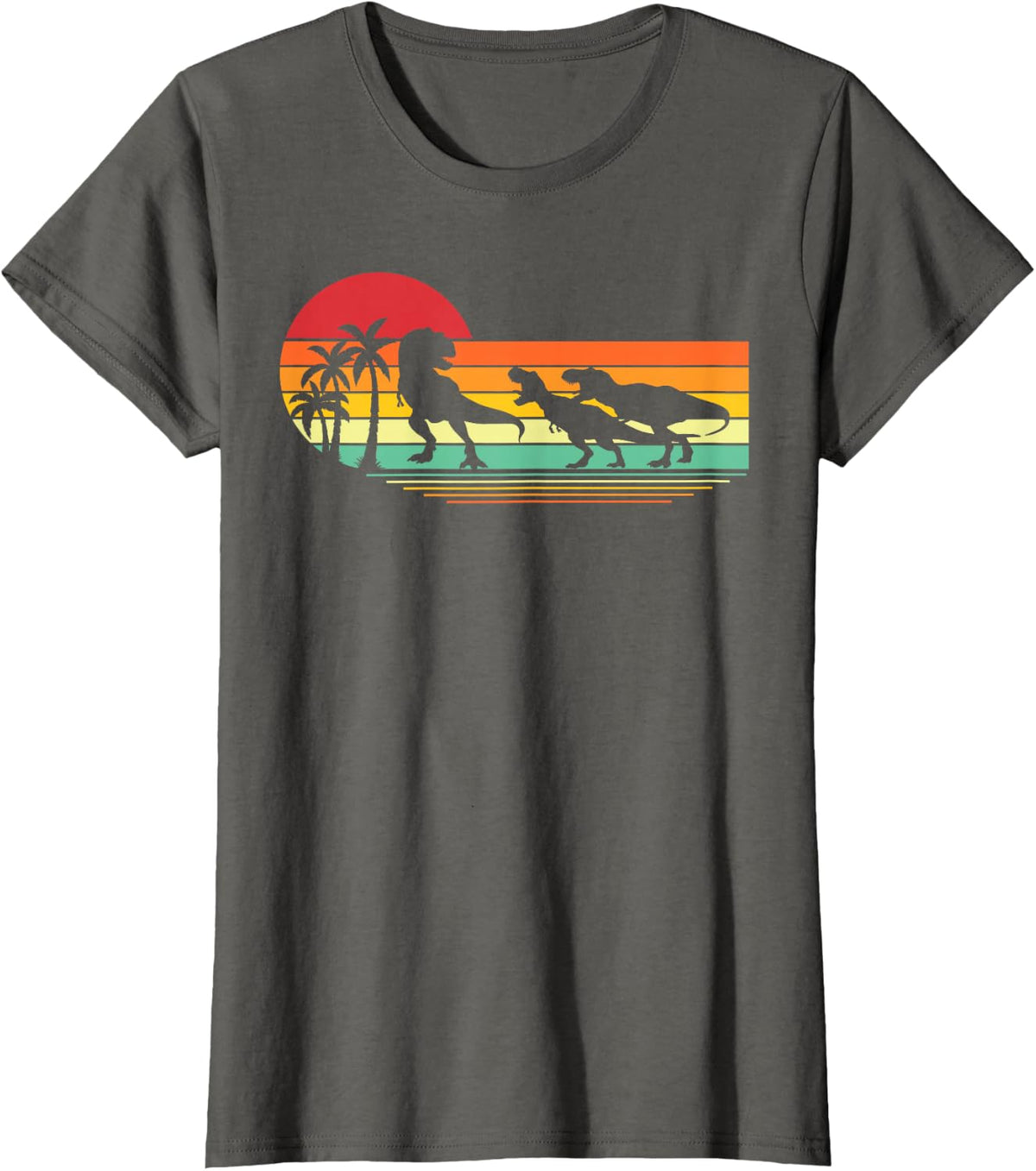 T-Rex Dinosaur March Retro Sunset T-Shirt - Asphalt Grey