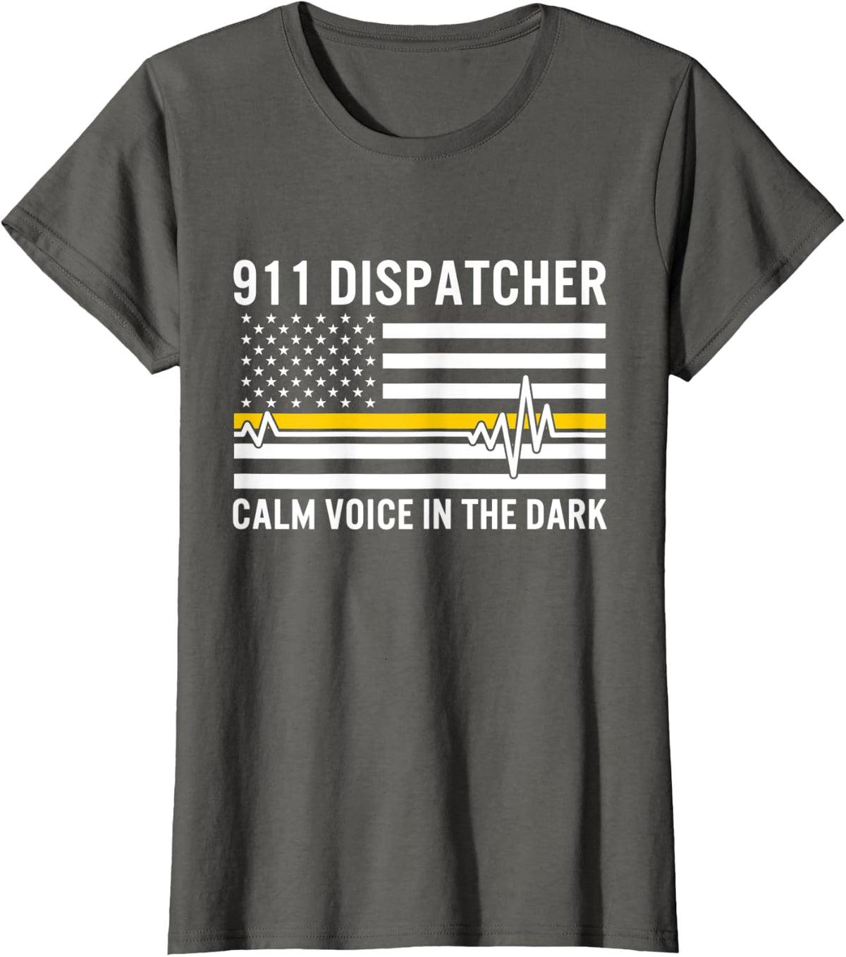 911 Dispatcher Calm Voice In The Dark USA Gold Line Flag Dad T-Shirt - Asphalt Grey