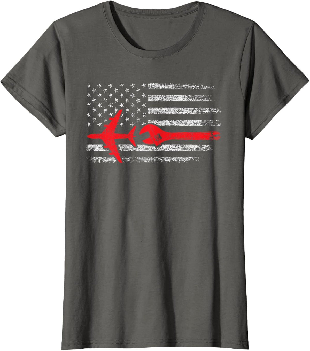 Aeroplane mechanic American flag plane T-Shirt - Asphalt Grey