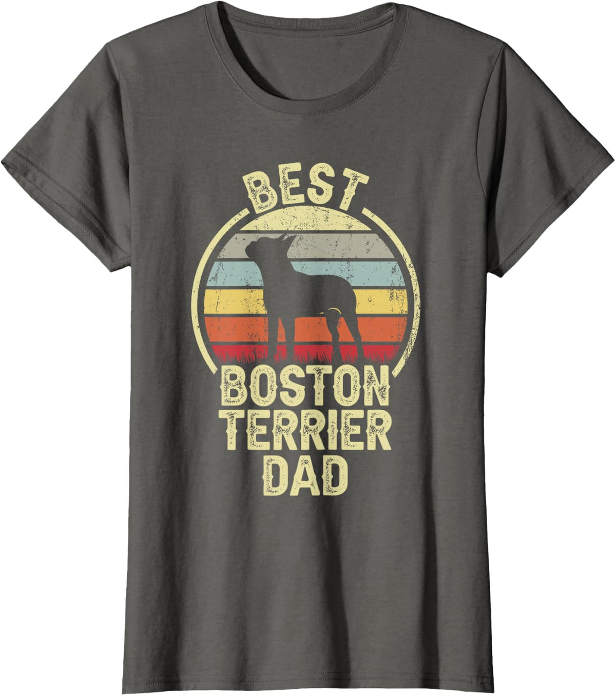 Best Dog Father Dad - Vintage Boston Terrier T-Shirt for Men Women - Asphalt Grey