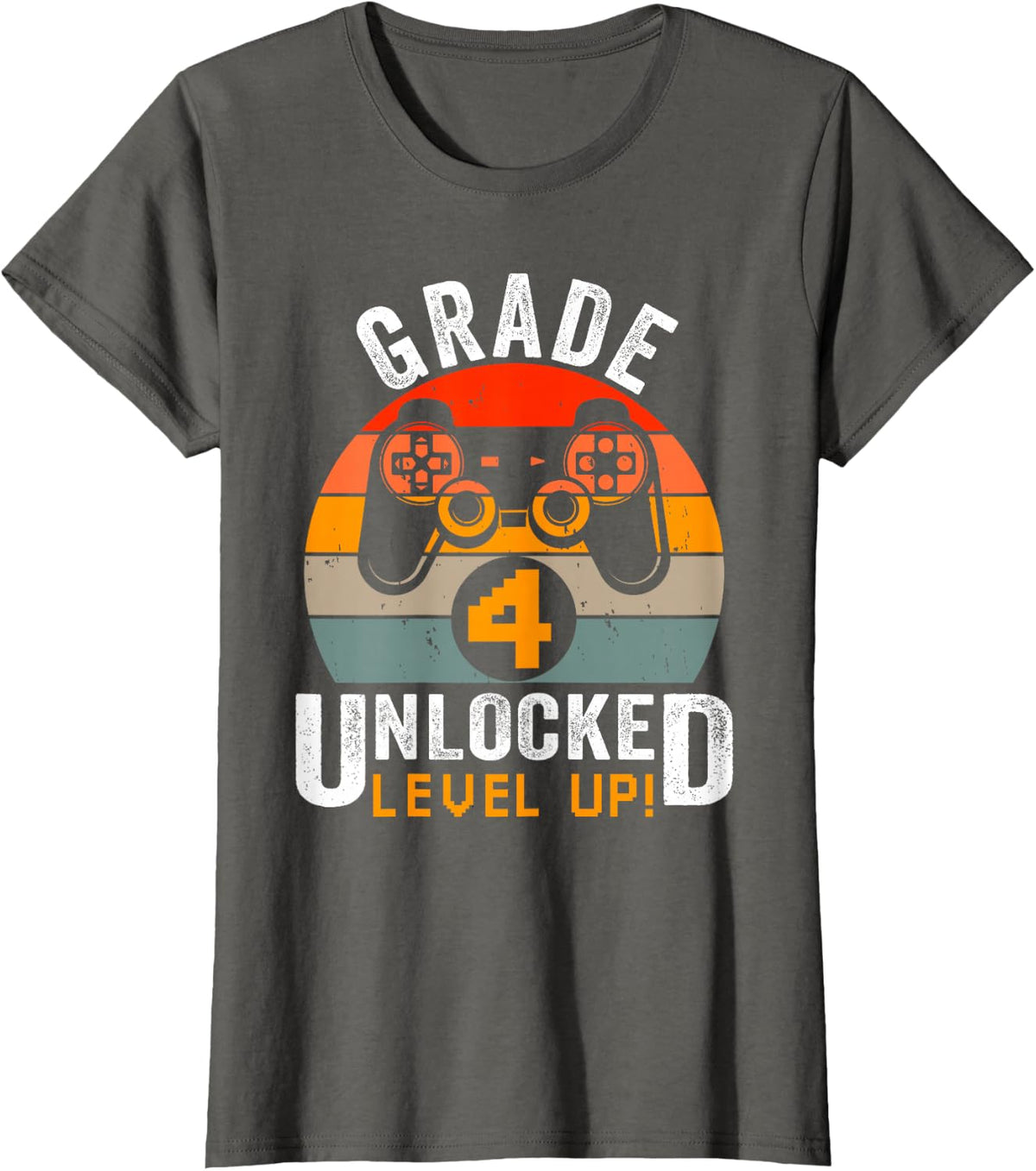 Fourth Grade Unlocked Level Up Gamer Vintage Video Game T-Shirt - Asphalt Grey