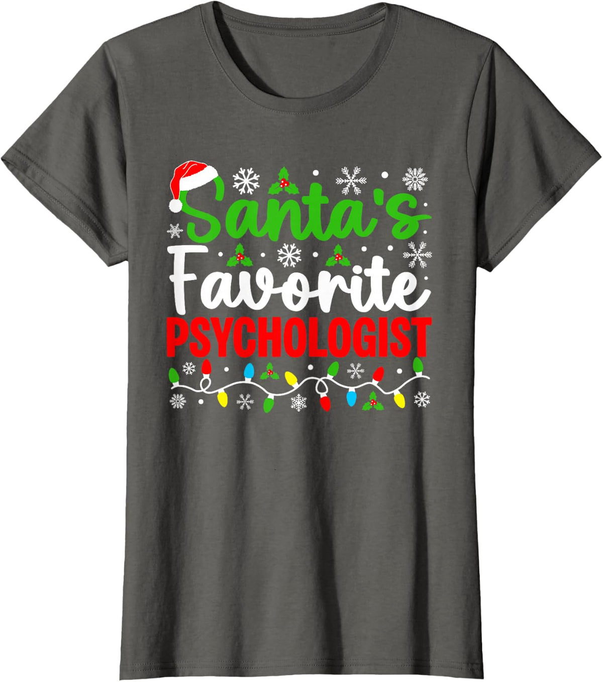 Santa's Favorite Psychologist Funny Christmas T-Shirt - Asphalt Grey