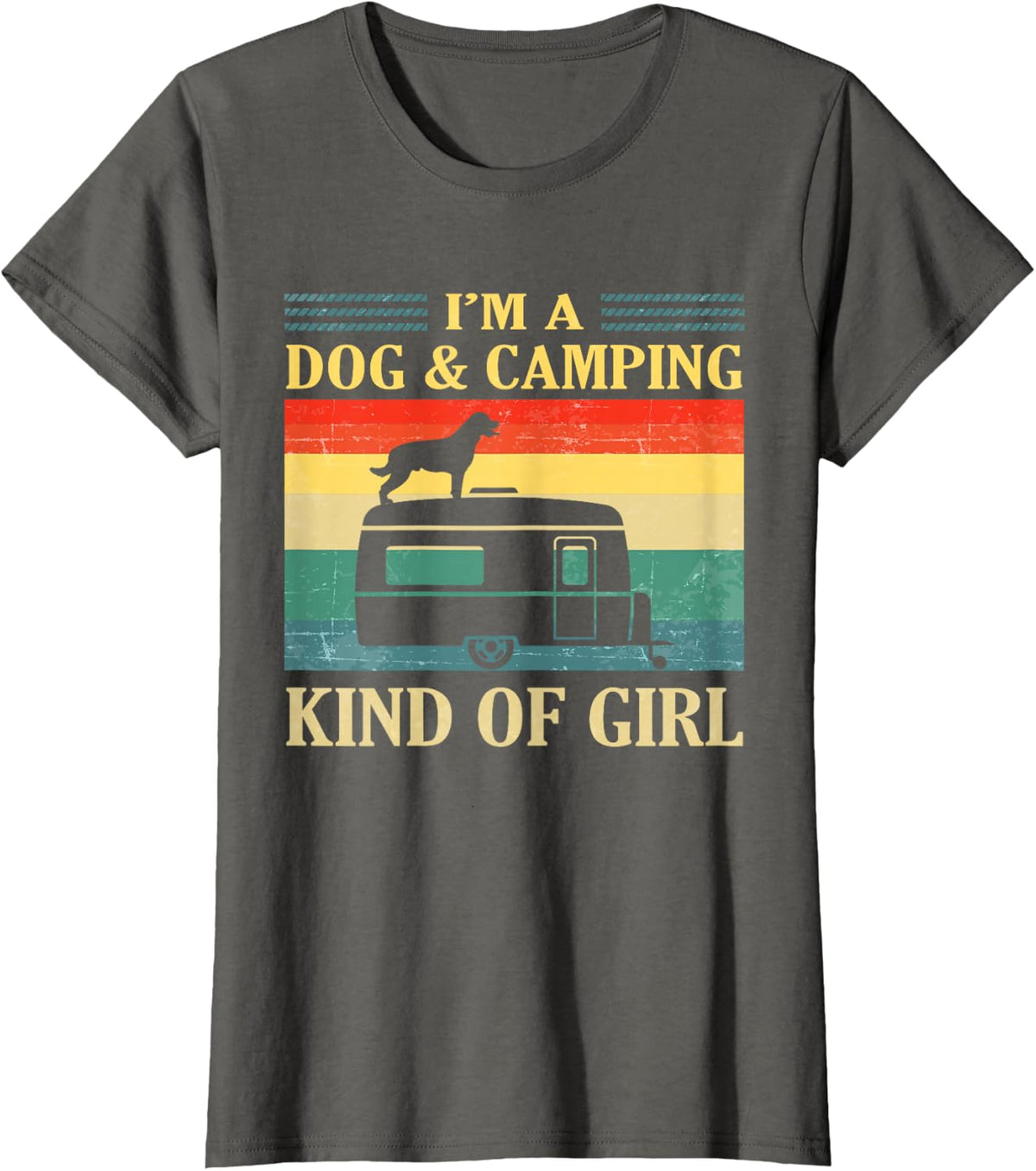 I'm a Dog and Camping Kind of Girl Vintage Retro Camping T-Shirt - Asphalt Grey