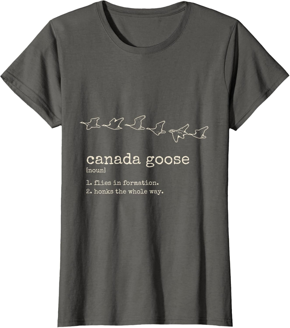 Flies in Formation Honks The Whole Way Funny Goose T-Shirt - Asphalt Grey