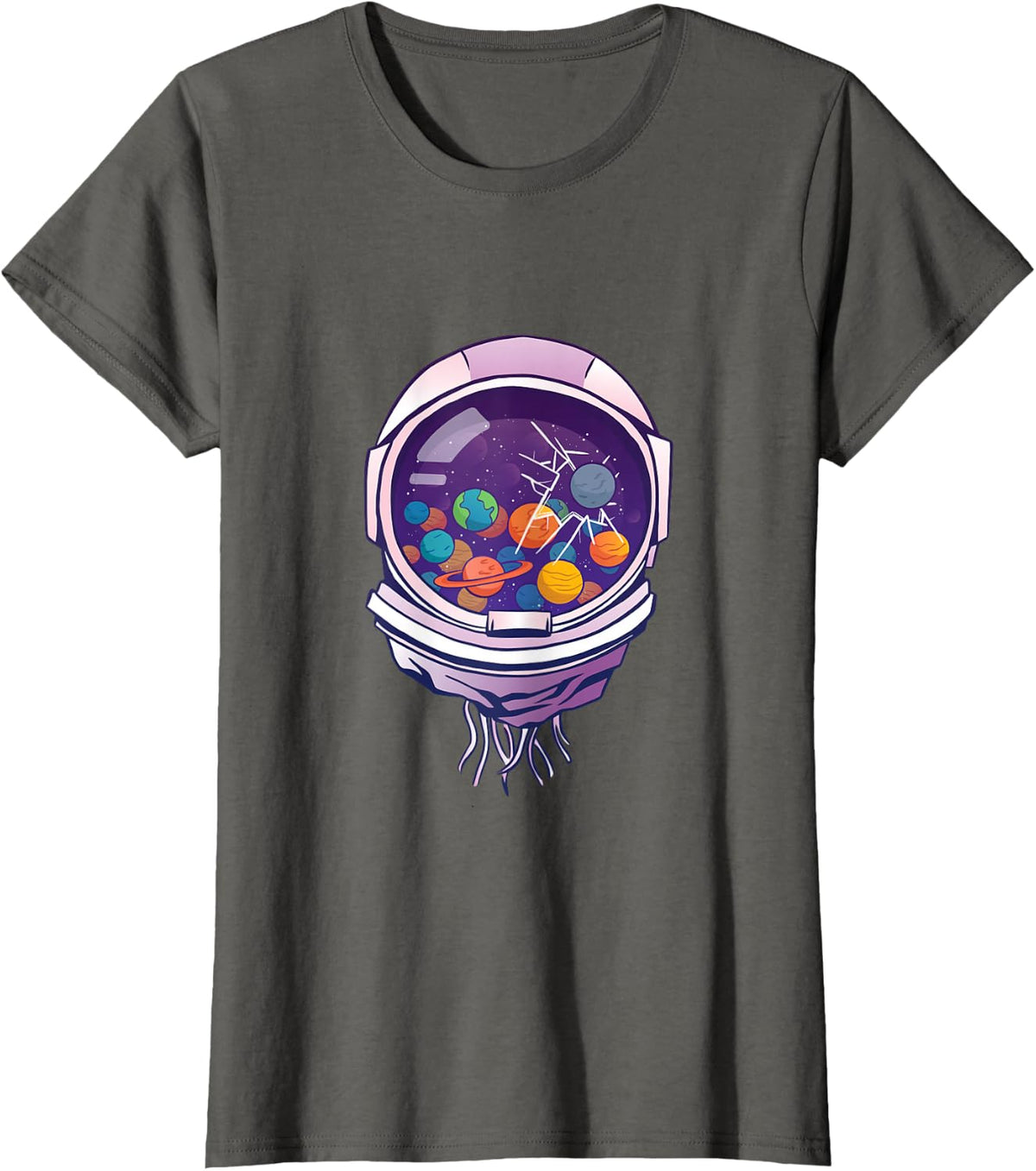 Cosmic Astronaut Helmet Galaxy Planets Space Aesthetic T-Shirt - Asphalt Grey