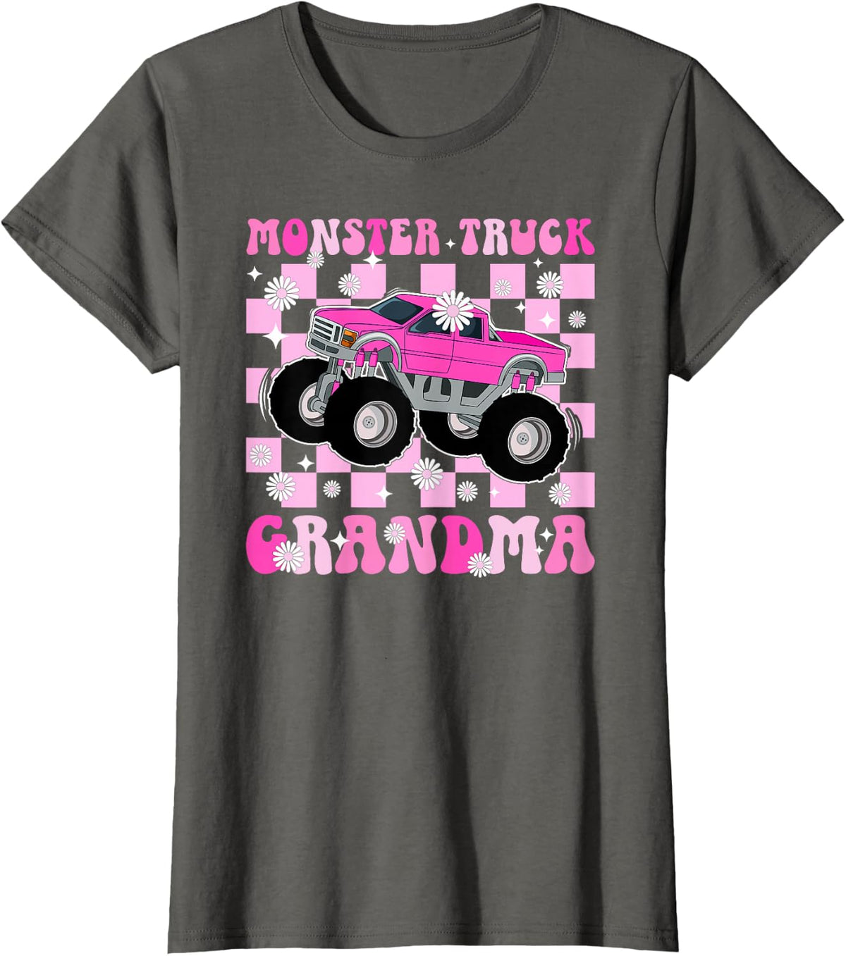 Groovy Monster Truck Grandma T-Shirt Tee For Grandmother Of Monster Truck Driver - Asphalt Grey