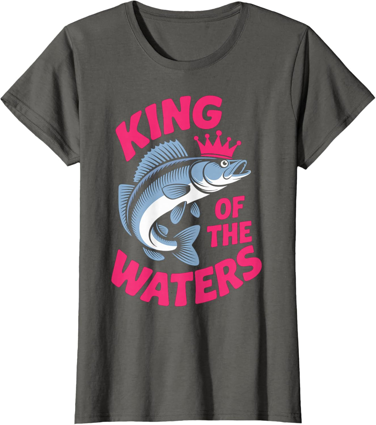 King of the Waters Bass Crown Fishing Design T-Shirt - Asphalt Grey