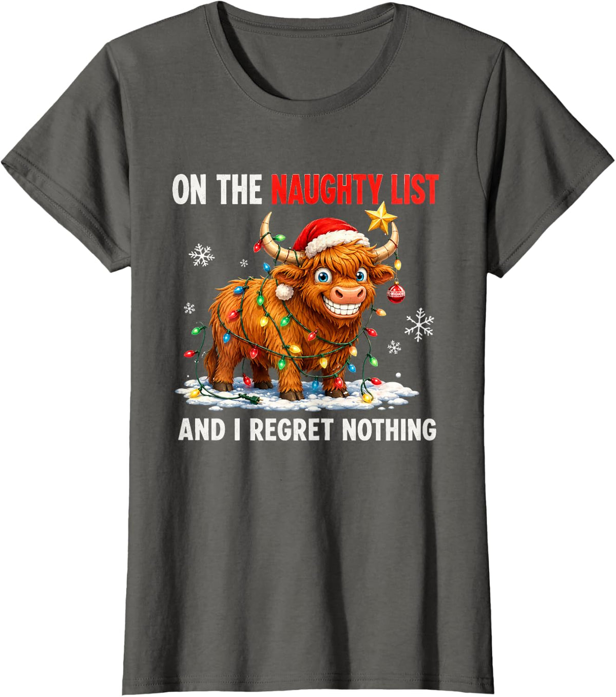 Funny Highland Cow Christmas Holiday Farm Animal Humor T-Shirt - Asphalt Grey
