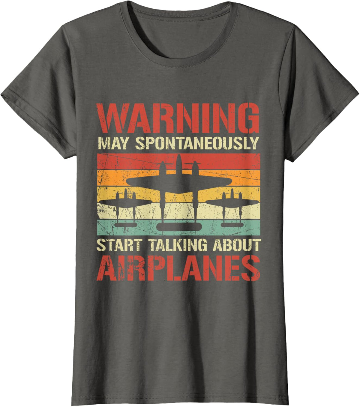 Warning May Spontaneously Talk About P-38 Lightning Vintage T-Shirt - Asphalt Grey