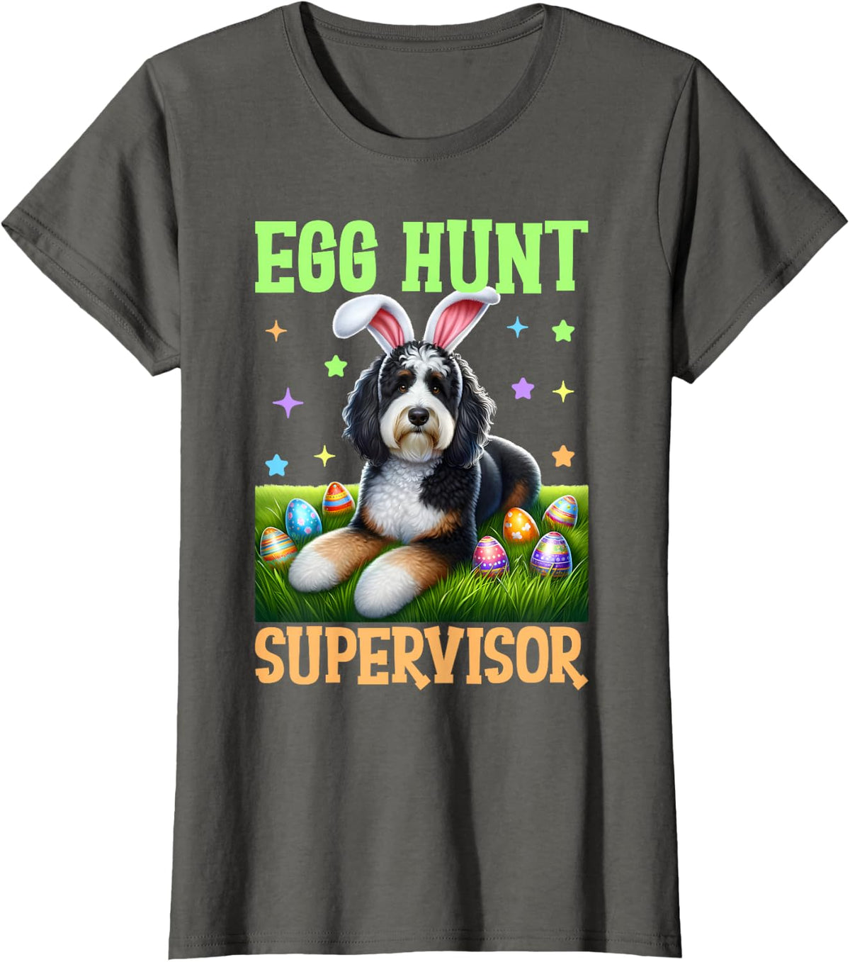 Egg Hunt Supervisor Funny Easter Dog Bunny T-Shirt - Asphalt Grey