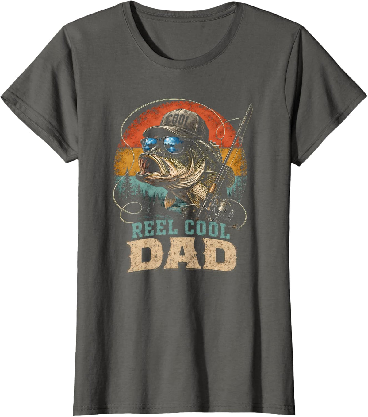 Fishing Dad Largemouth Bass Angler Father Lake Outdoors T-Shirt - Asphalt Grey