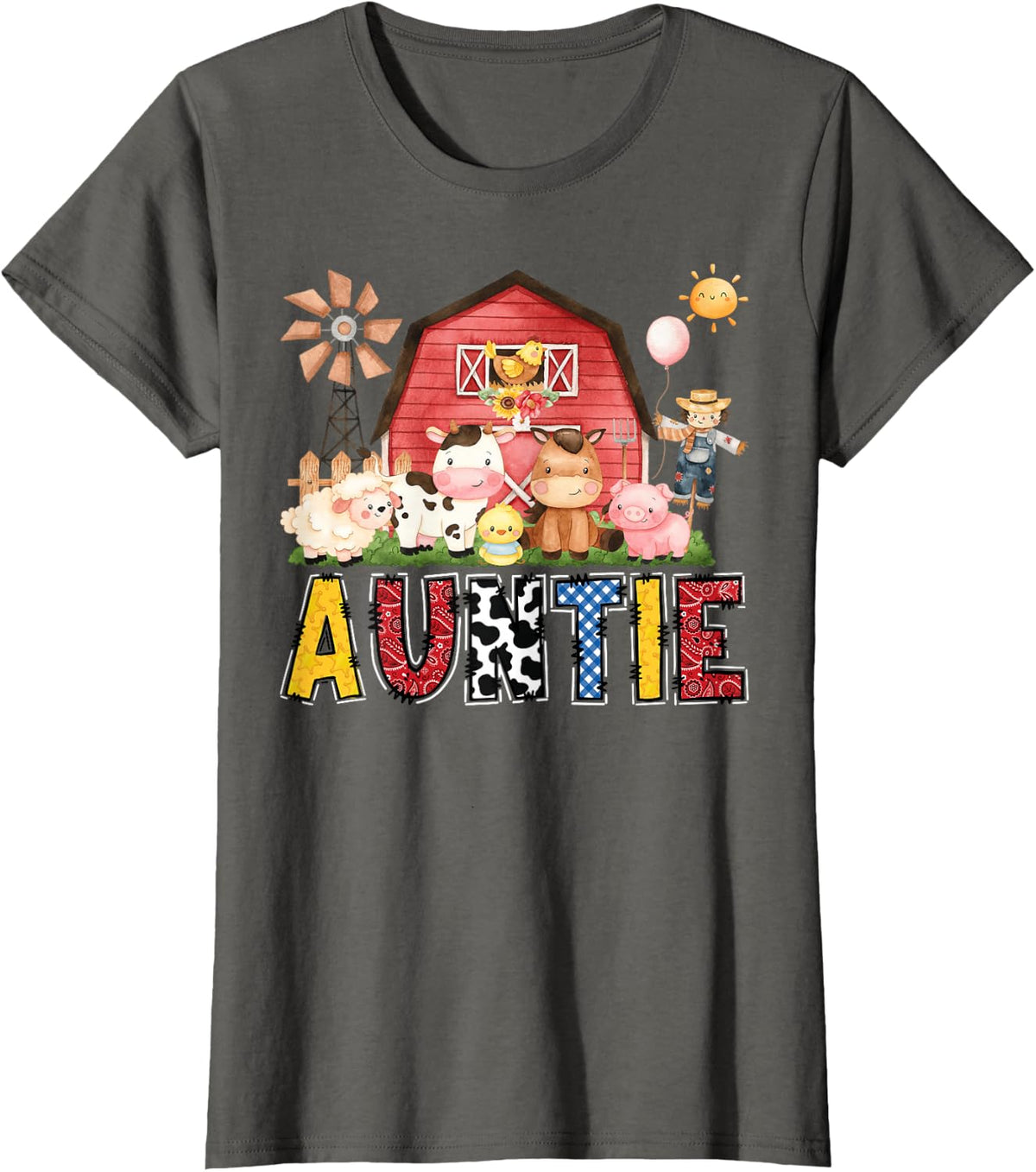 Auntie Farm Cow Birthday Boy Matching Family Party Tees T-Shirts - Asphalt Grey