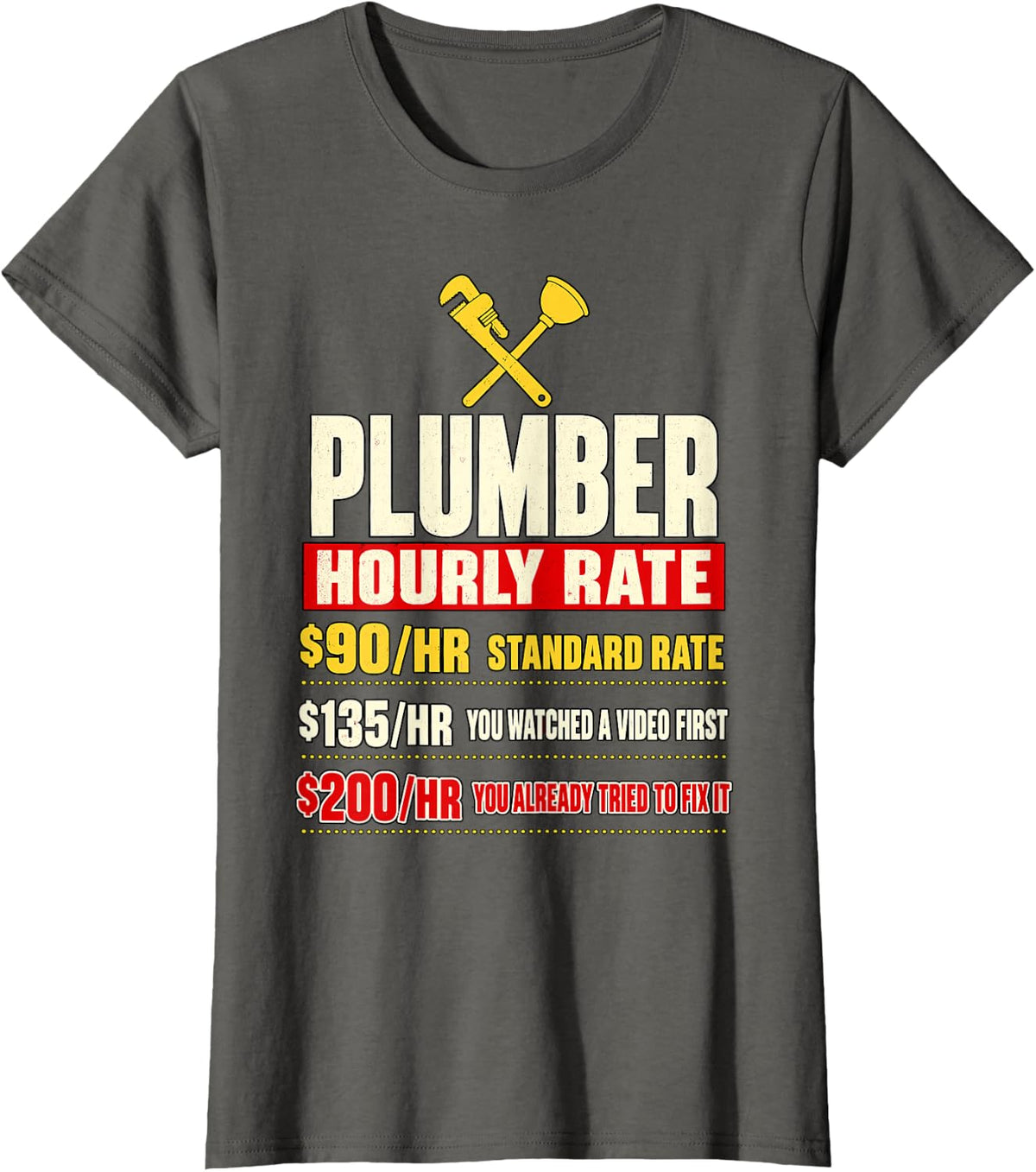 Plumber Hourly Rate Humorous Tradesman Design T-Shirt - Asphalt Grey
