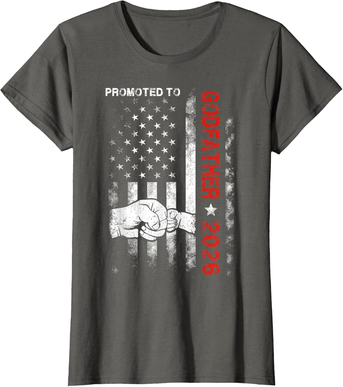 Promoted To Godfather Est 2026 American Flag New Godfather T-Shirt - Asphalt Grey