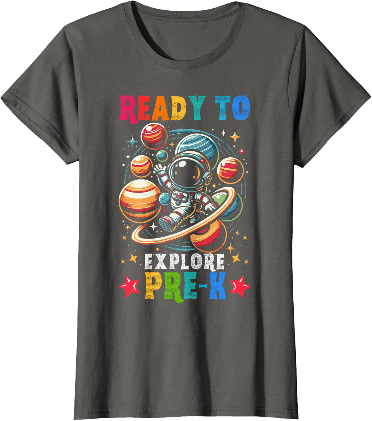 First day Kids Welcome back to School Astronaut Space Pre-k T-Shirt - Asphalt Grey