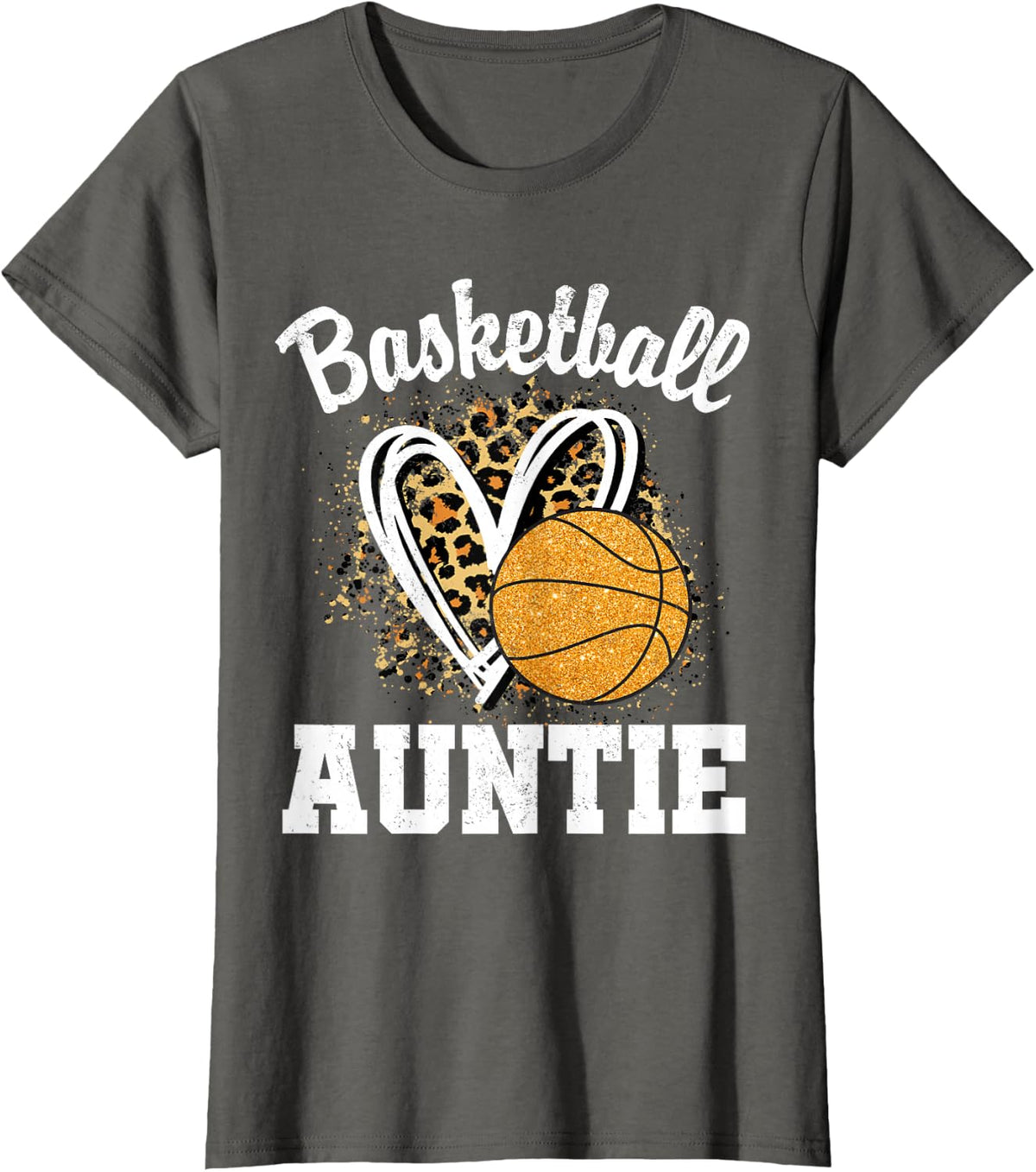 Basketball Auntie Leopard Heart T-Shirt - Asphalt Grey