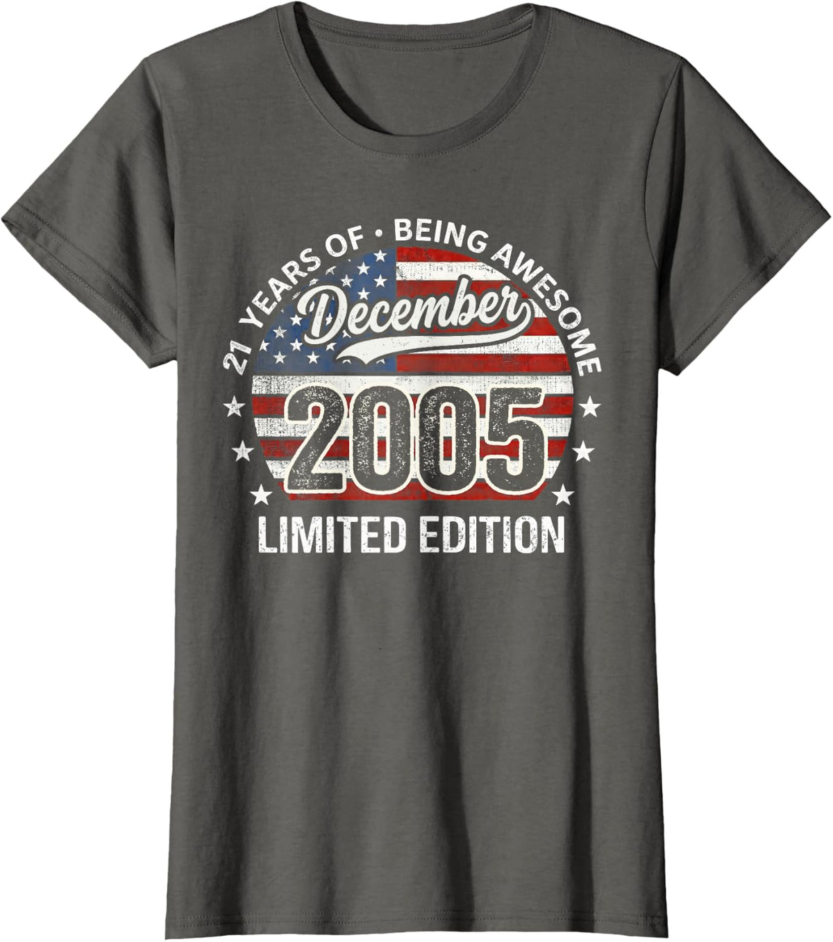 December 21st Birthday Men Women 2005 Awesome USA Flag T-Shirt - Asphalt Grey