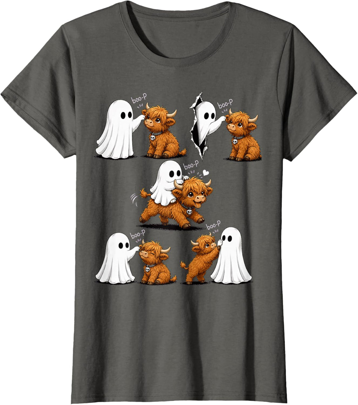 Cool Highland Cow Boo P Ghost Nose Boop Halloween Costume T-Shirt - Asphalt Grey