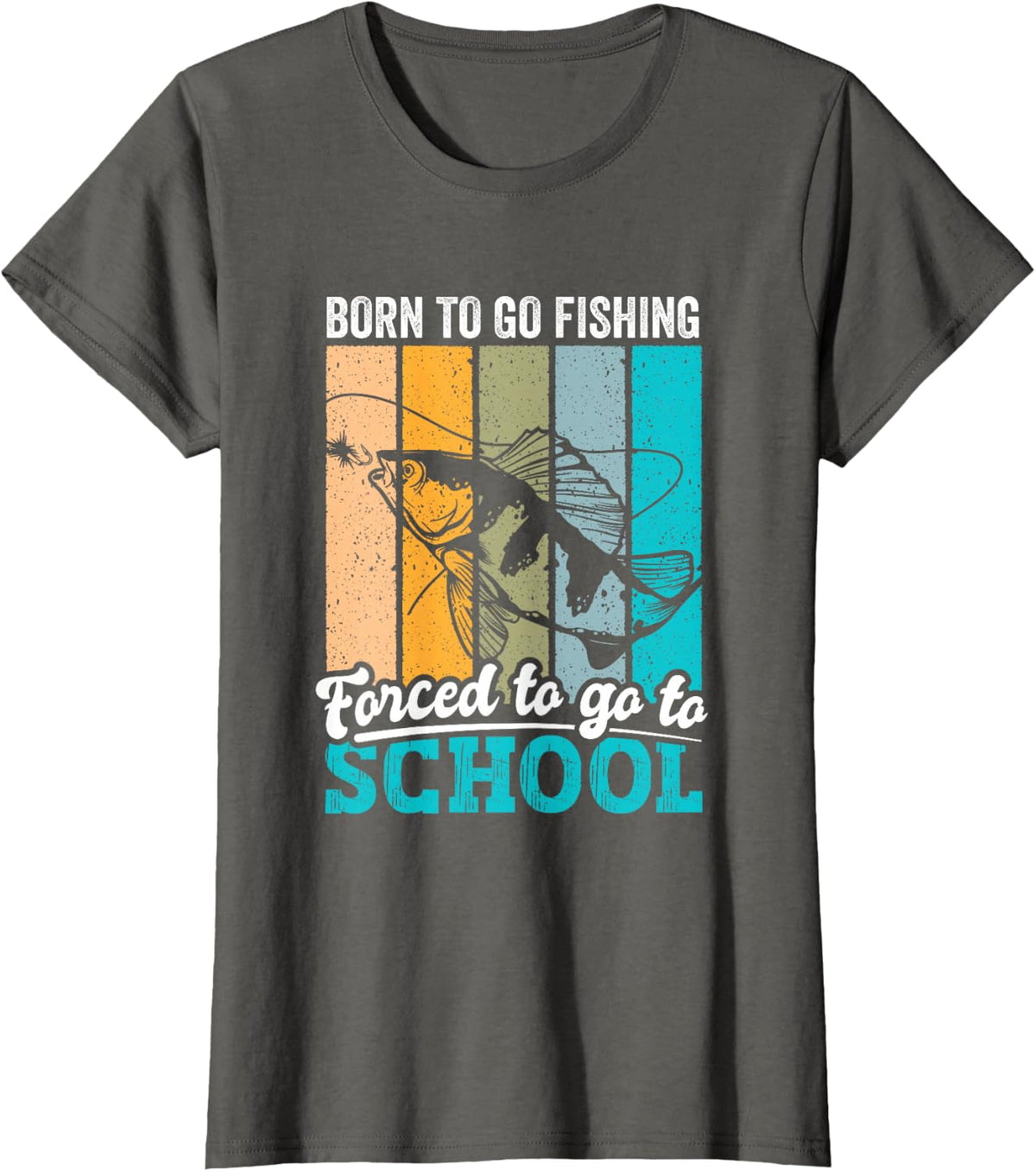 Funny Born to Go Fishing Bass Fish Fisherman Boys Kids T-Shirt - Asphalt Grey