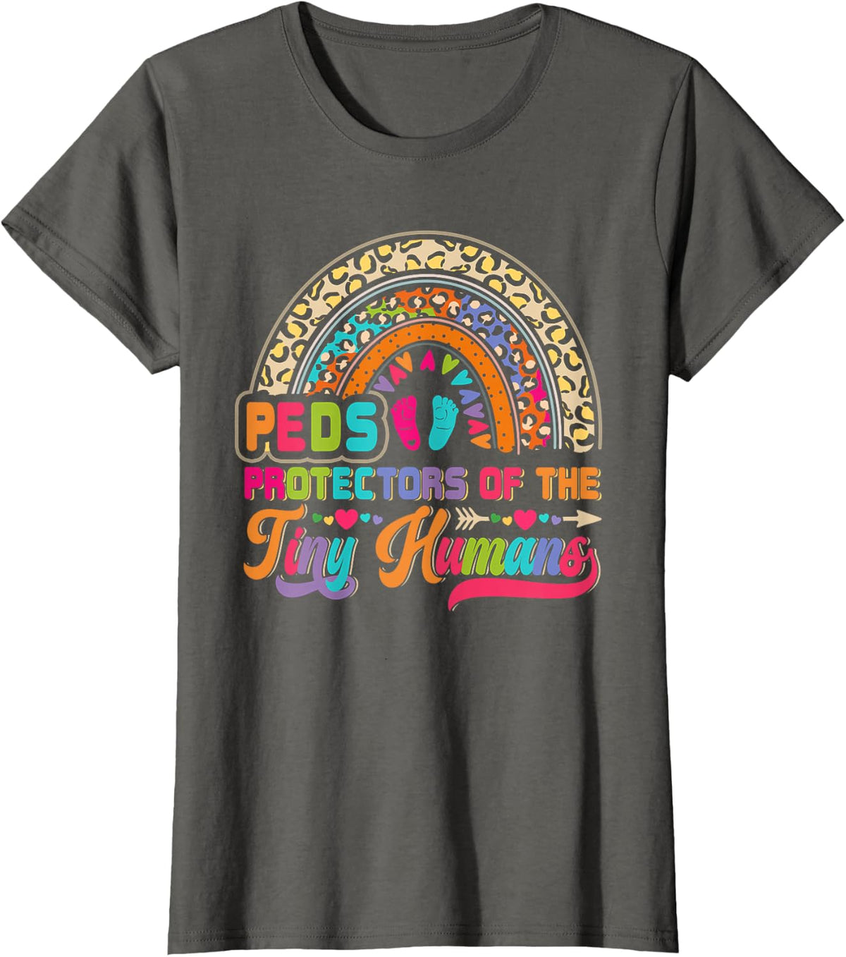 Peds Protectors Of Tiny Humans Rainbow Pediatrics Nurse T-Shirt - Asphalt Grey