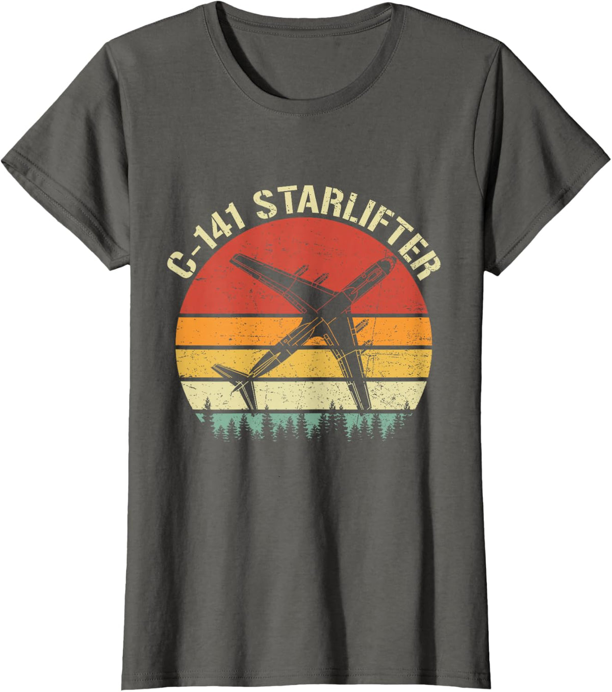 C-141 Starlifter Vintage Retro Military Airlifter Plane T-Shirt - Asphalt Grey