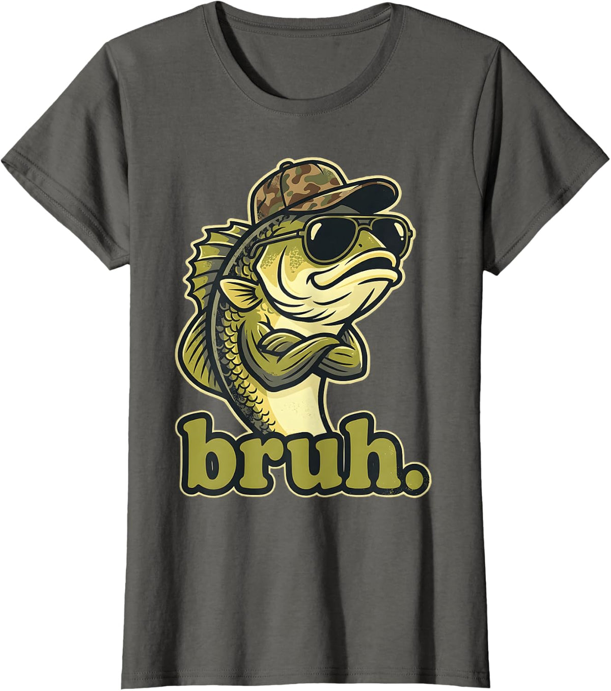 Bruh Fishing Camo Funny Bass Fisherman Humor T-Shirt - Asphalt Grey