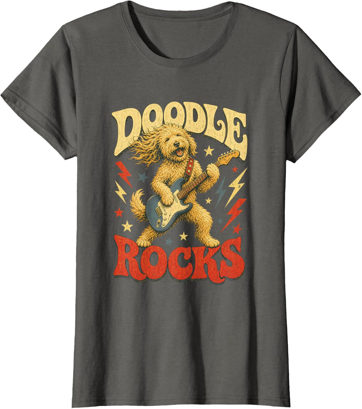 Doodle Rocks Goldendoodle Guitar Funny Dog Music Lover T-Shirt - Asphalt Grey