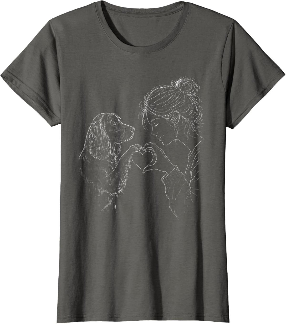 Cocker Spaniel Mom Heart Sign Line Art Women T-Shirt - Asphalt Grey